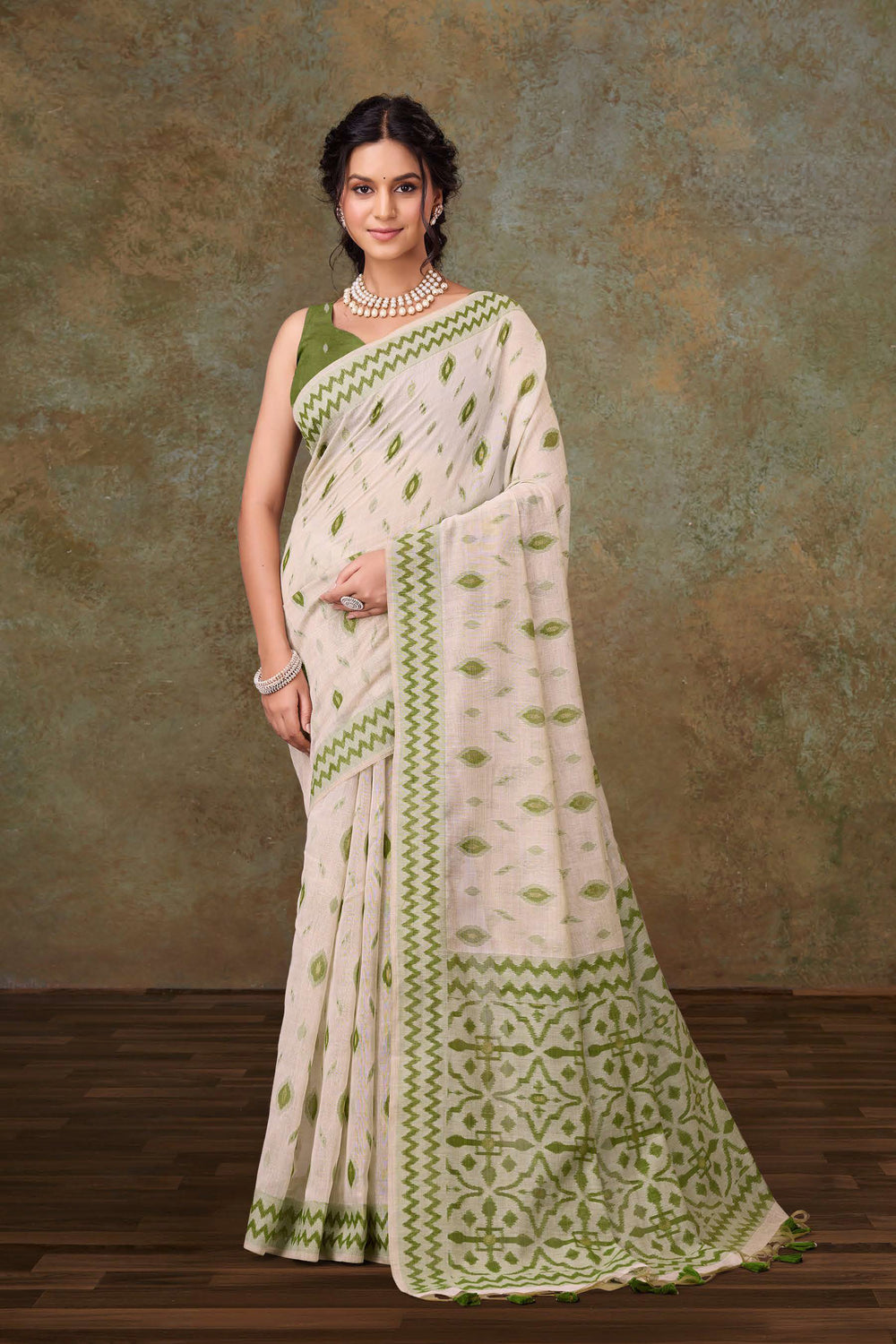 White Meadow woven Saree