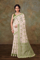 White Meadow Linen Saree for Daily Wear