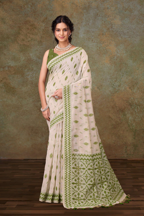 White Meadow woven Saree