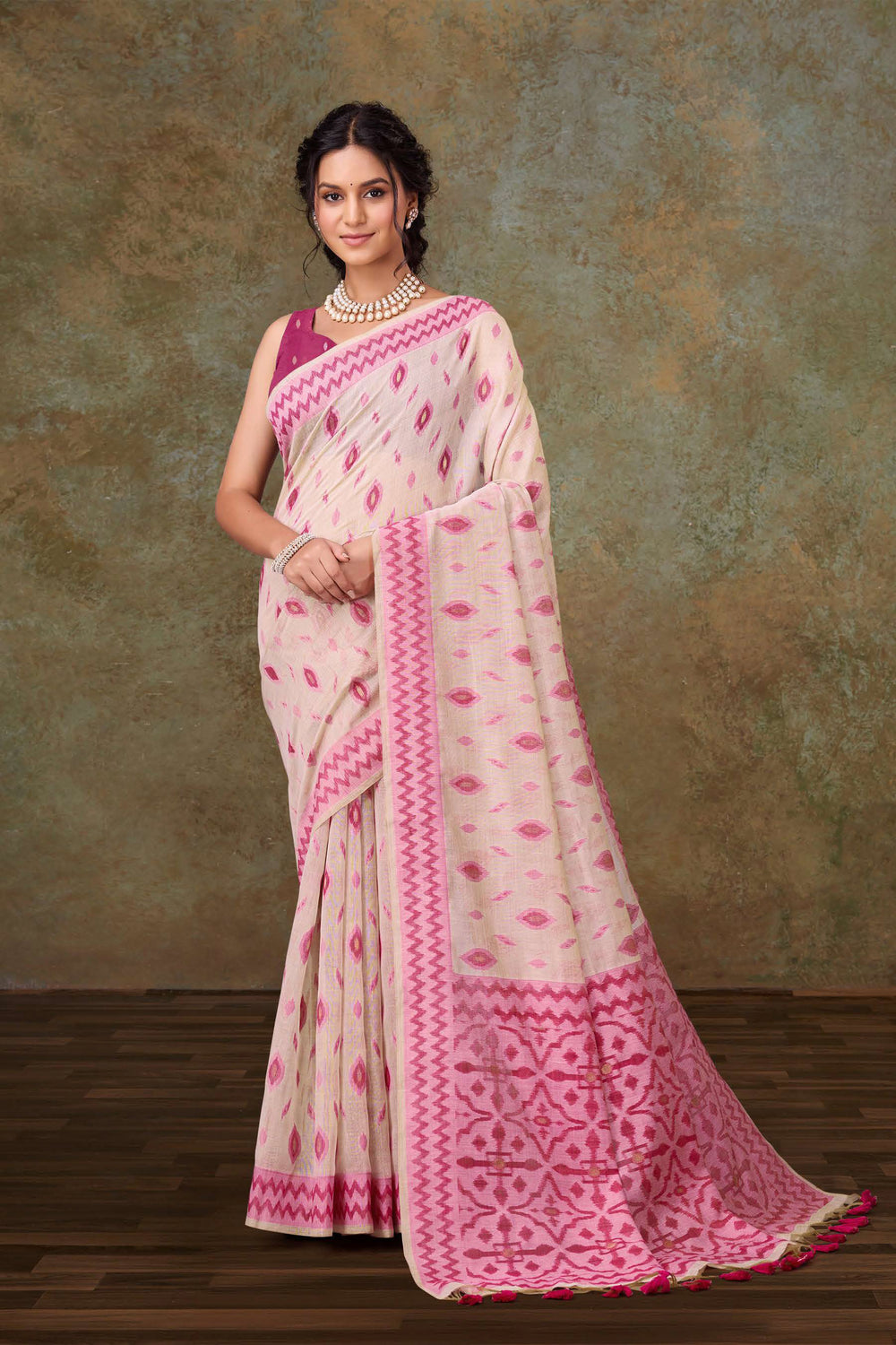 White Meadow woven Saree