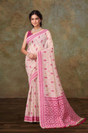 White Meadow Linen Saree for Daily Wear