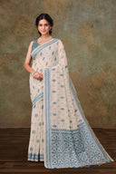 White Meadow Linen Saree for Daily Wear