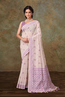 White Meadow Linen Saree for Daily Wear