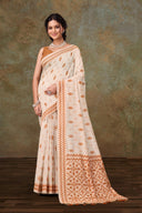White Meadow Linen Saree for Daily Wear