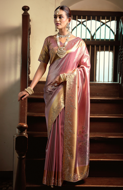 Jarkan Glow Tissue Silk Saree For Festive Wear