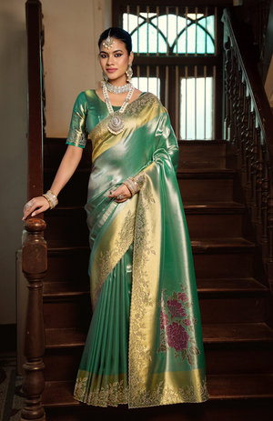 Jarkan Glow Tissue Silk Saree For Festive Wear