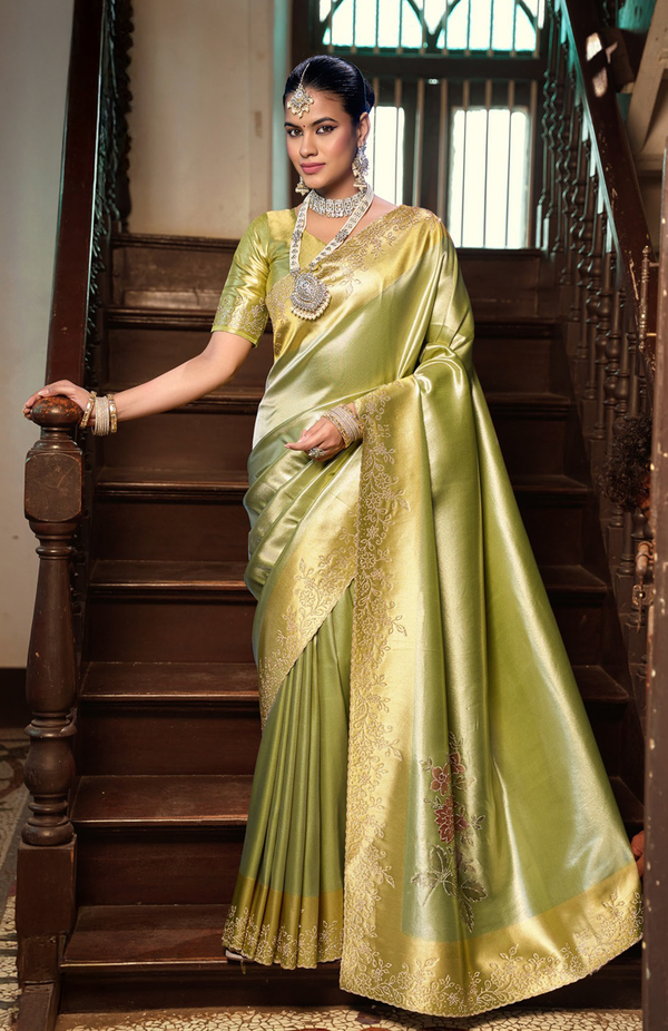 Jarkan Glow Tissue Silk Saree For Festive Wear