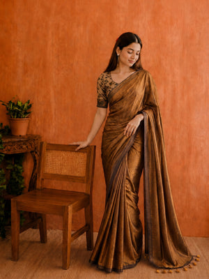 Soft cotton saree with plain body and fancy Kalamkari print contrast blouse