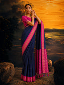 Minimal zari border saree with all-over butti and elegant woven pallu