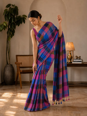 Mul Cotton Multi Iyena Zari Checks Saree