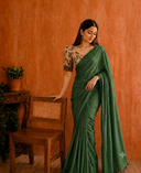 Soft cotton saree with plain body and fancy Kalamkari print contrast blouse