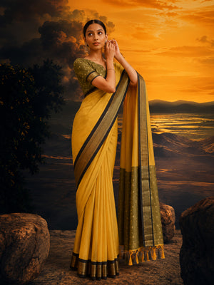 Minimal zari border saree with all-over butti and elegant woven pallu
