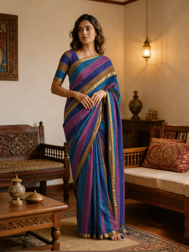 Mul Cotton Doore Zari Patta Saree