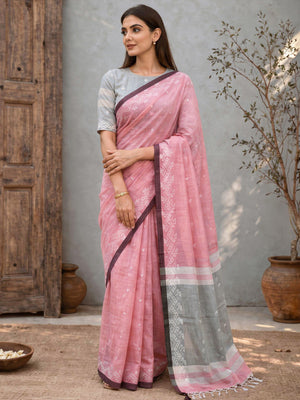 Woven Design Jute Cotton Handloom Jamdani Saree