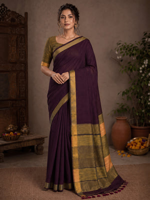 Slub Cotton Antique Zari Border Saree