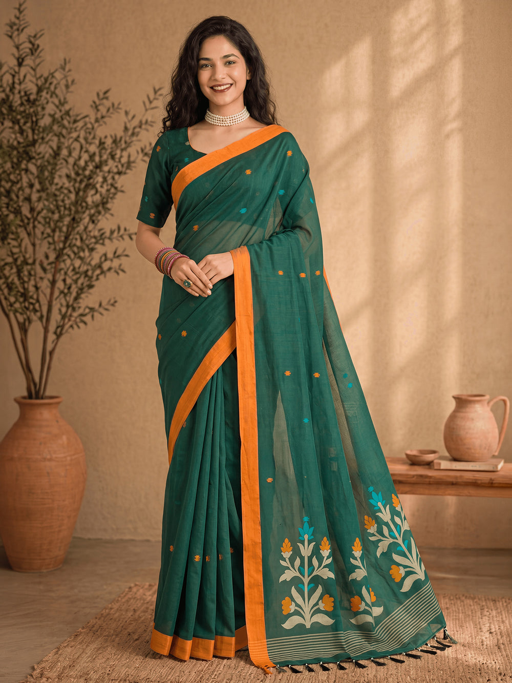 Floral Jute Cotton Handloom Jamdani Saree
