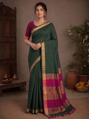 Slub Cotton Antique Zari Border Saree