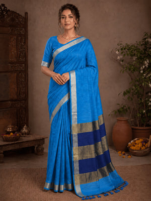 Slub Cotton Antique Zari Border Saree