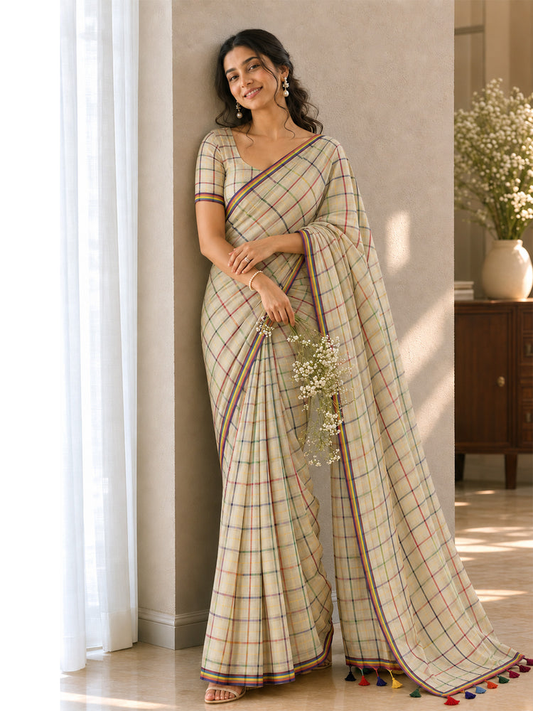 Mul Cotton Cross Colour Checks Saree