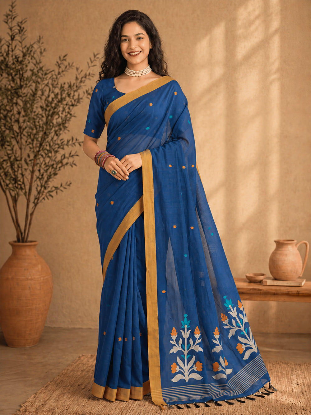 Floral Jute Cotton Handloom Jamdani Saree