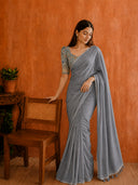 Soft cotton saree with plain body and fancy Kalamkari print contrast blouse