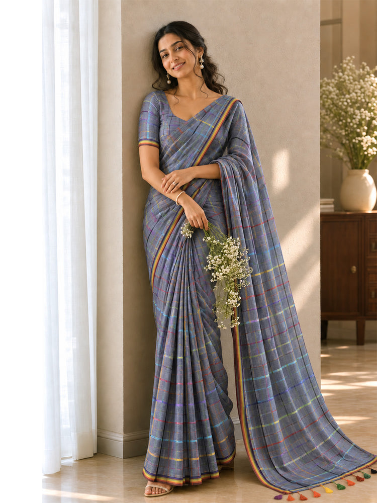 Mul Cotton Cross Colour Checks Saree