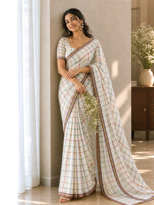 Mul Cotton Cross Colour Checks Saree