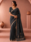 Soft cotton saree with all-over butti, rich pallu and multicolour Jamdani weave concept
