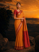 Minimal zari border saree with all-over butti and elegant woven pallu