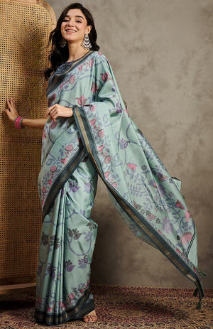 Rustic Print Silk Saree For Daily Wear
