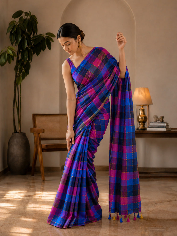 Mul Cotton Multi Iyena Zari Checks Saree