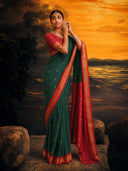 Minimal zari border saree with all-over butti and elegant woven pallu