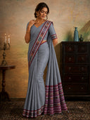 Soft cotton saree with body ikkat jharna checks weaving and double ikkat weave pallu
