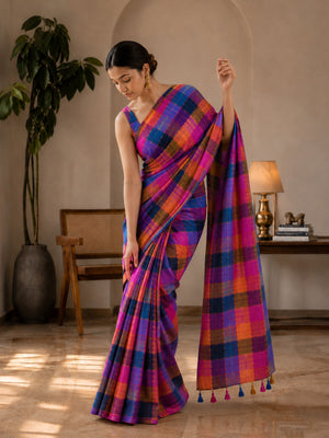 Mul Cotton Multi Iyena Zari Checks Saree