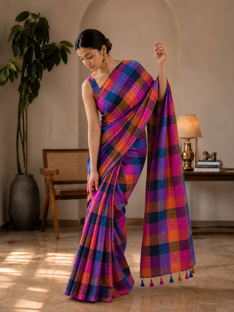Mul Cotton Multi Iyena Zari Checks Saree