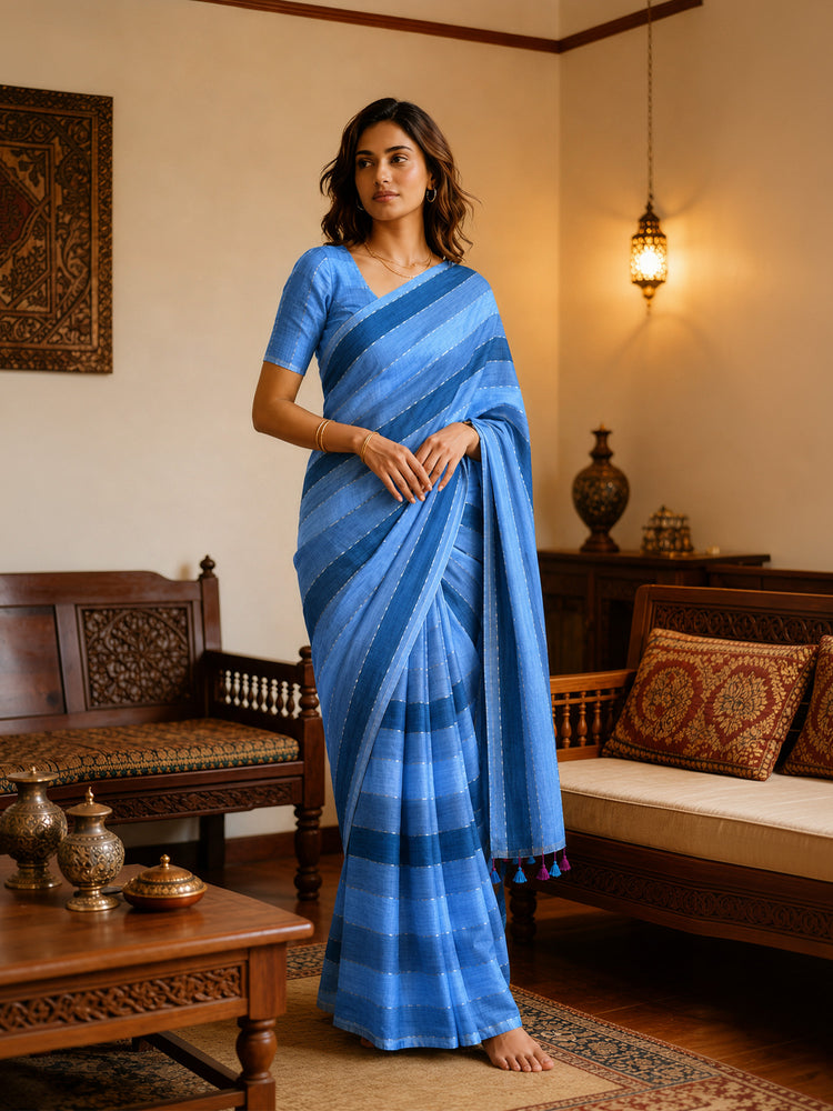 Mul Cotton Doore Zari Patta Saree