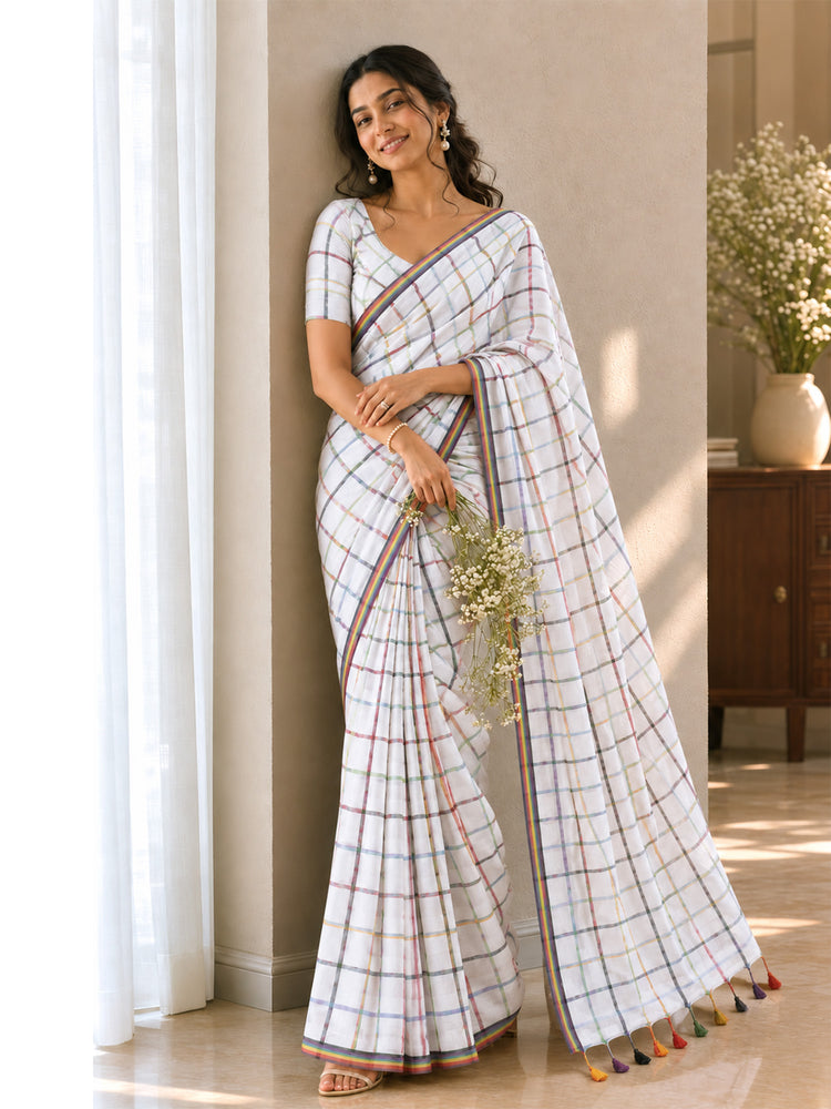 Mul Cotton Cross Colour Checks Saree