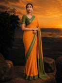 Minimal zari border saree with all-over butti and elegant woven pallu