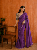 Soft cotton saree with plain body and fancy Kalamkari print contrast blouse