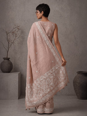 Embellished Embroidered Linen Blend Handloom Bhagalpuri Saree