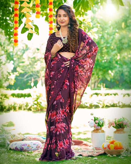 Garden Mist Georgette Saree For Semi Formal Wear