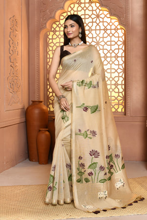 Floral Jamdhani Grace Cotton Saree For Semi Formal Wear