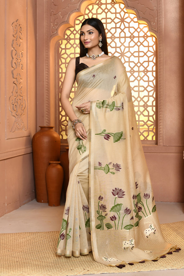 Floral Jamdhani Grace Cotton Saree For Semi Formal Wear
