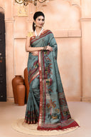 Dupion Zaricanvas Cotton Saree For Semi Formal Wear