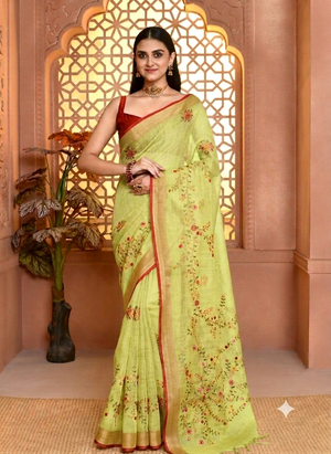 Lilen Printcharm Lilen Saree For Semi Formal Wear