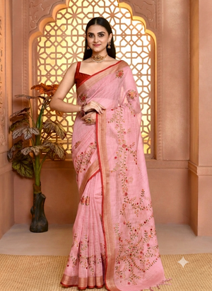 Lilen Printcharm Lilen Saree For Semi Formal Wear