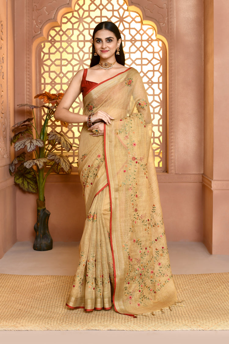 Lilen Printcharm Lilen Saree For Semi Formal Wear