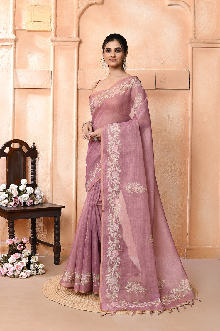 Linen Aaricraft Linen Saree For Festive Wear