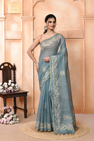 Linen Aaricraft Linen Saree For Festive Wear