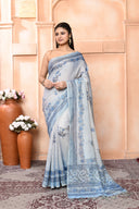 Linen Printaura Saree For Daily Wear